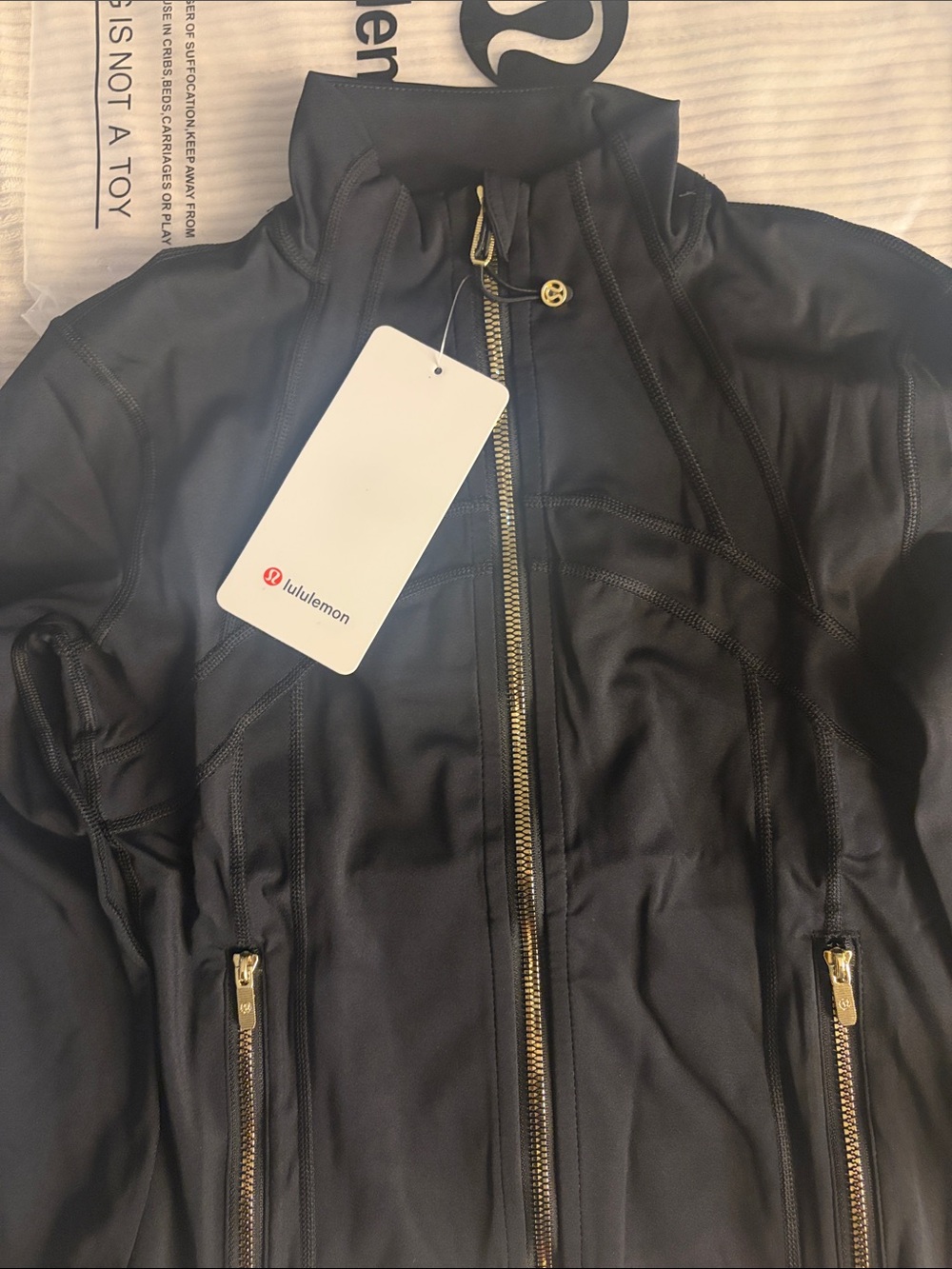 lululemon athletica Black Zip Front Utility Jacket with Gold Hardware